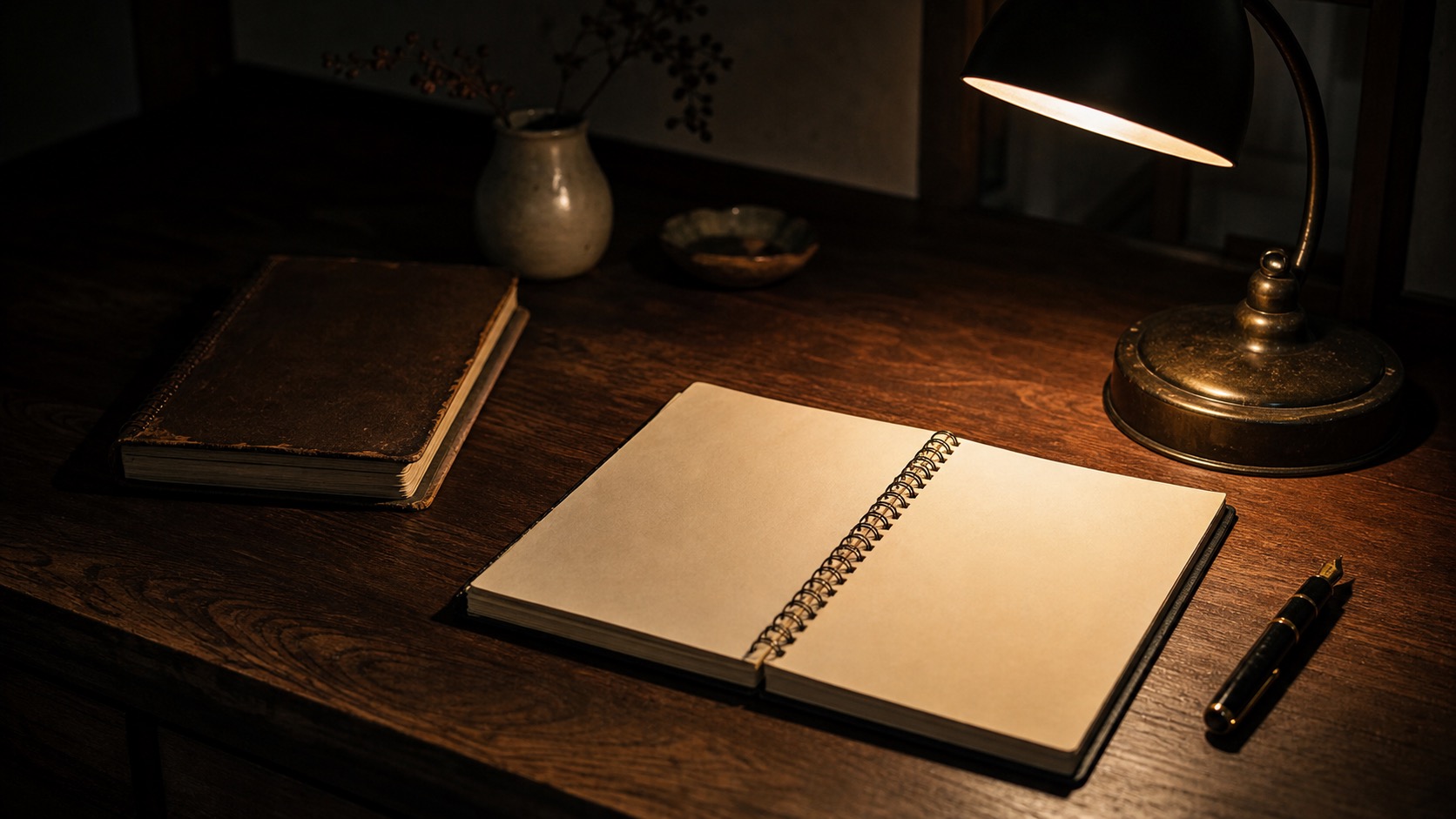 もう一度ブログを書き始める前の夜の机とノート