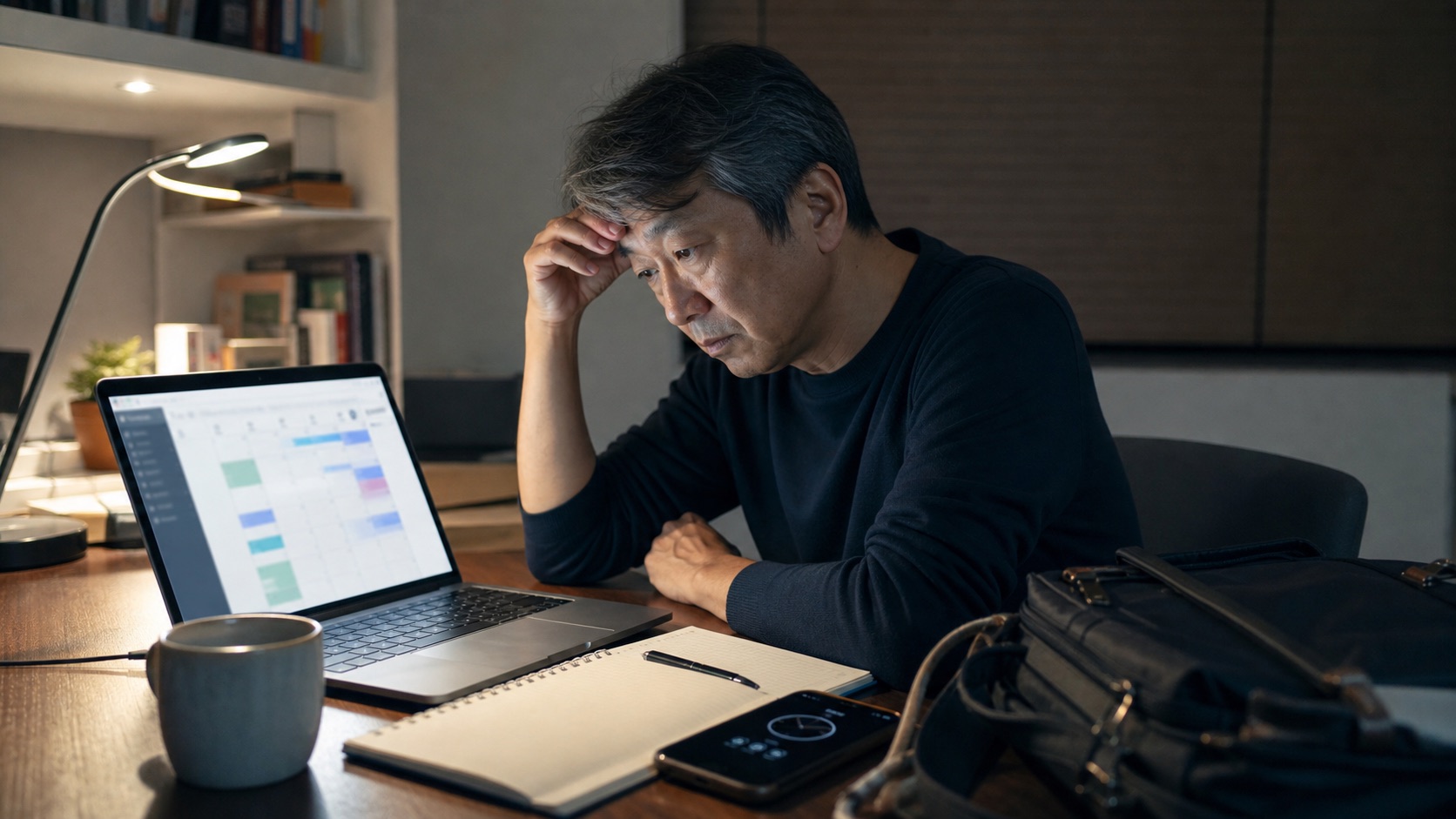 予約時間とレッスン回数のプレッシャーを感じる夜の机