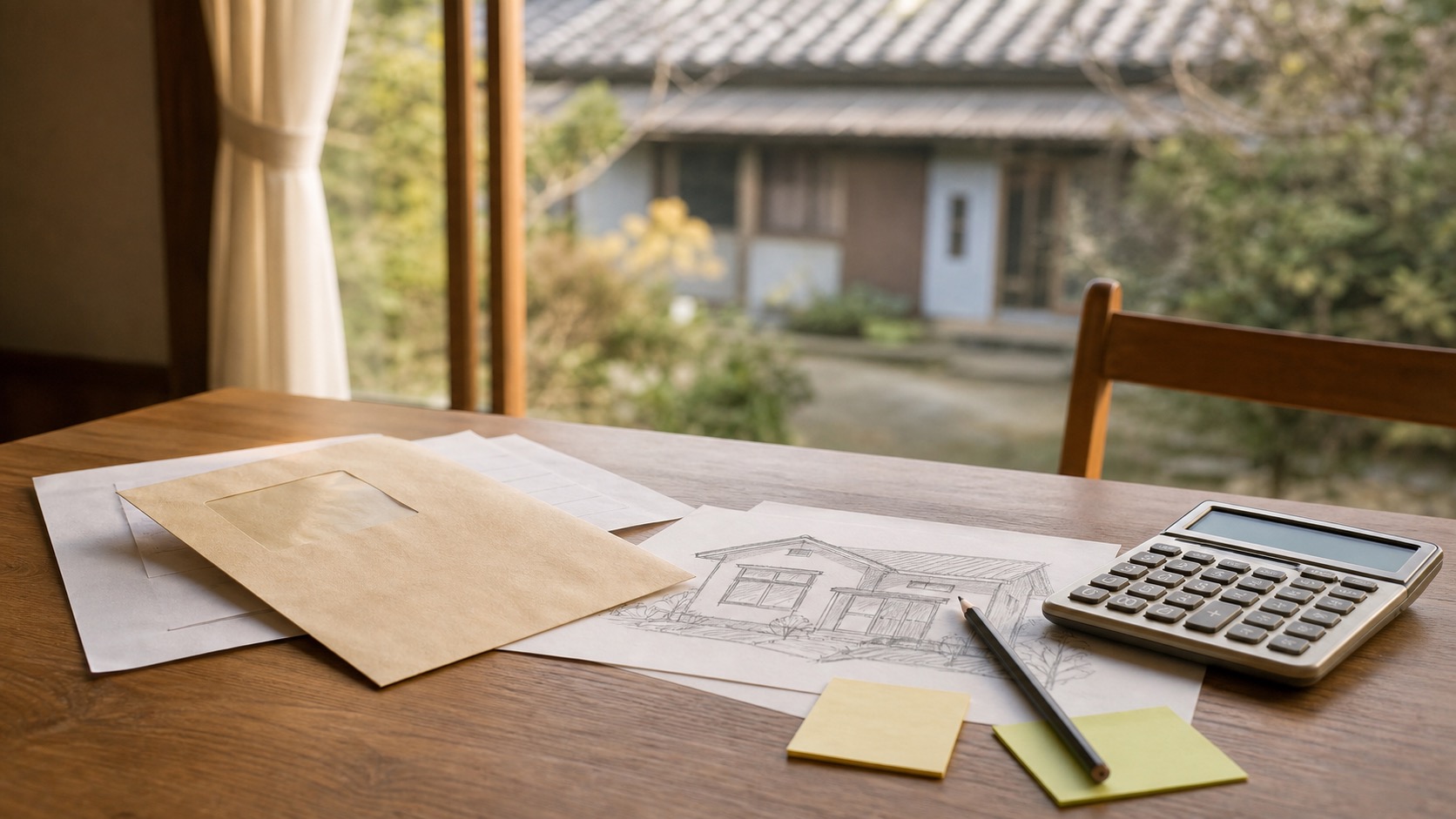空き家の維持費と選択肢を考える書類と計算機