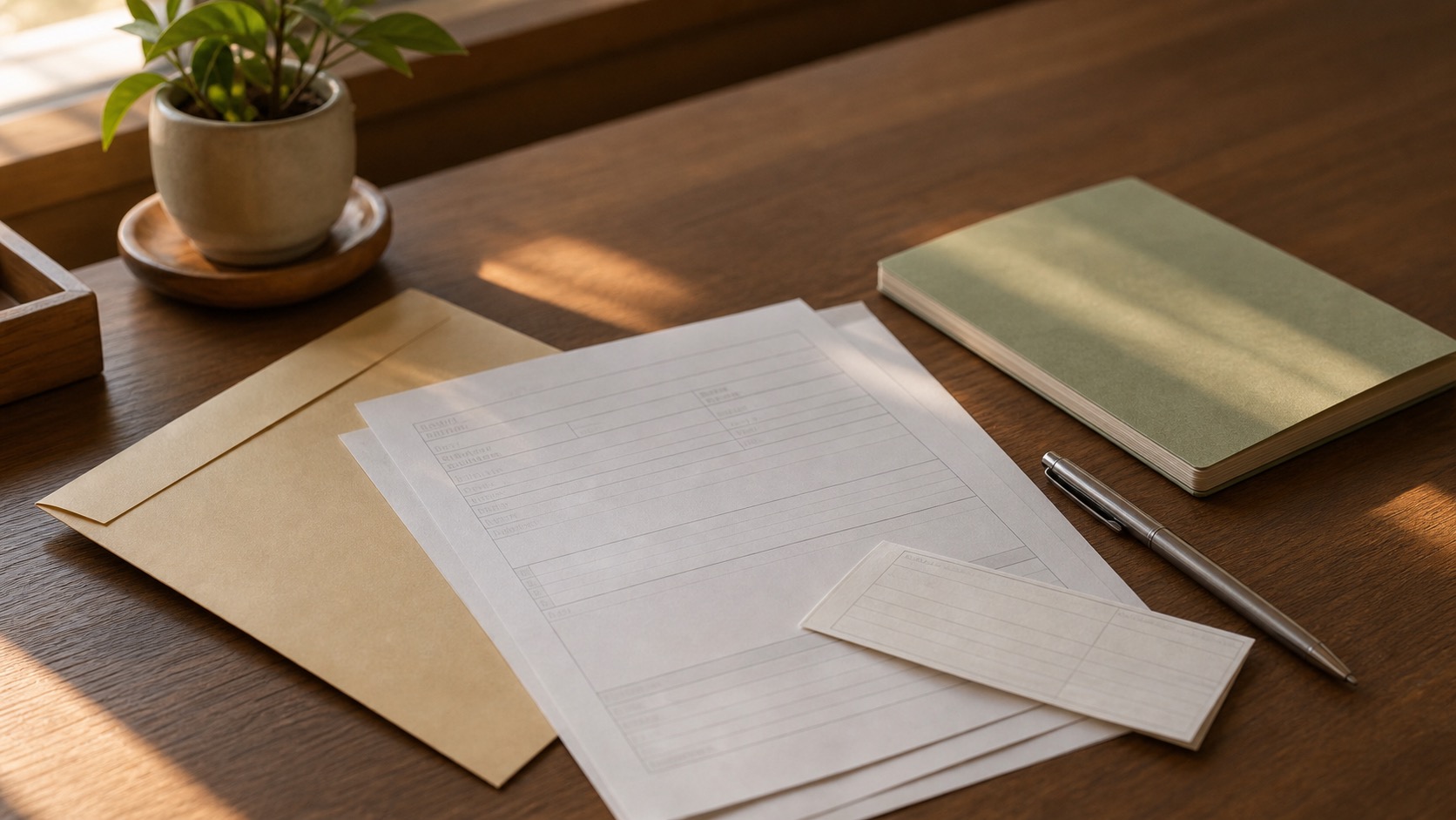 葬祭費や埋葬料の申請書類を確認する机