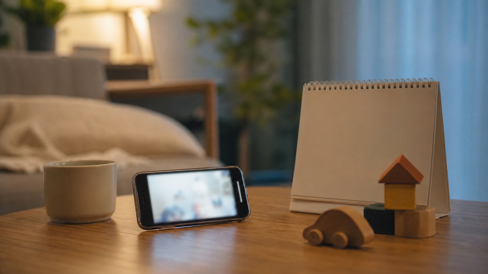 離れて暮らす孫とのつながりを思わせるスマートフォンと小さな玩具
