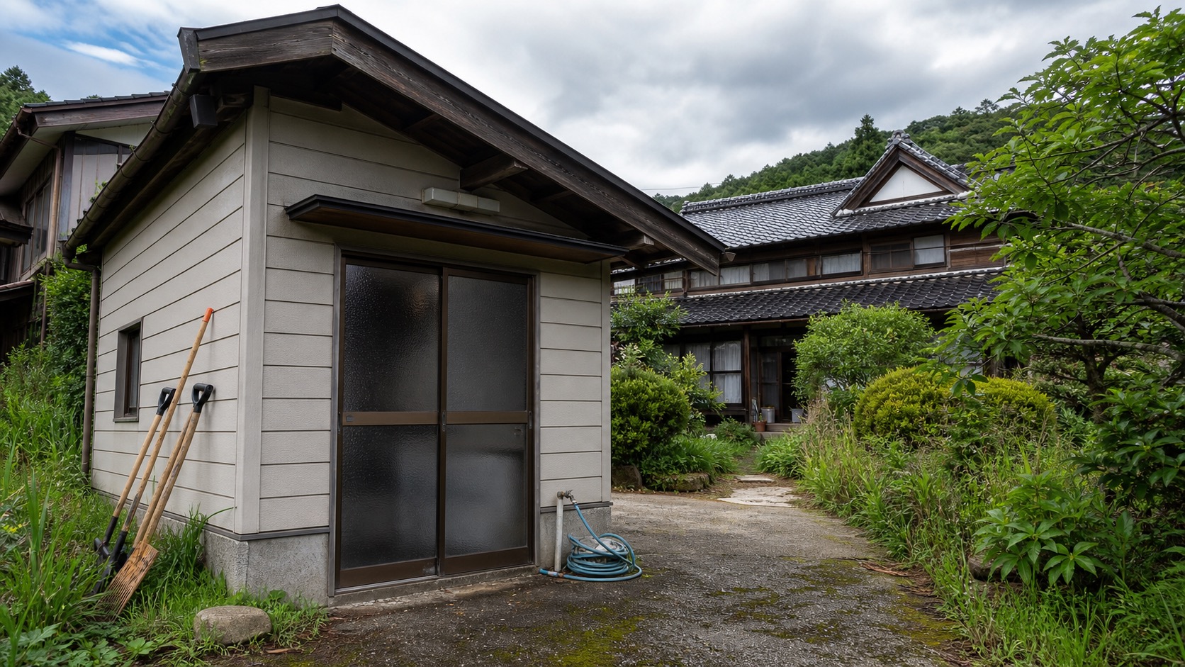 在宅介護で維持が必要な離れと古い母屋の外まわり