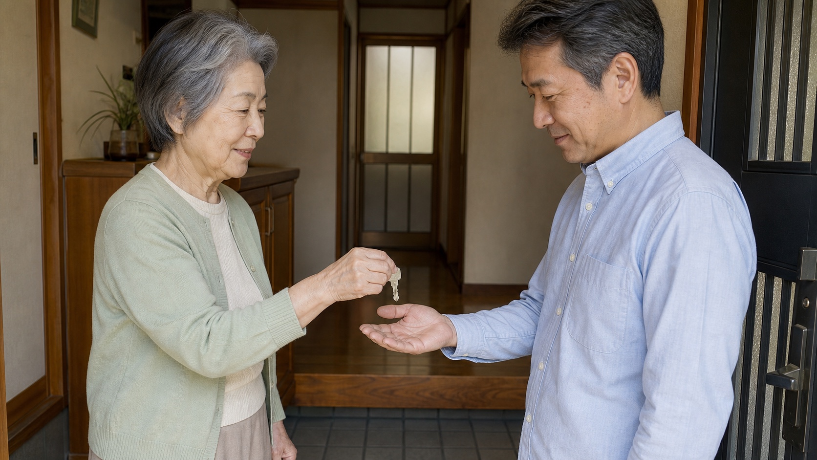 緊急時に備え、実家の合鍵を息子へ渡す母