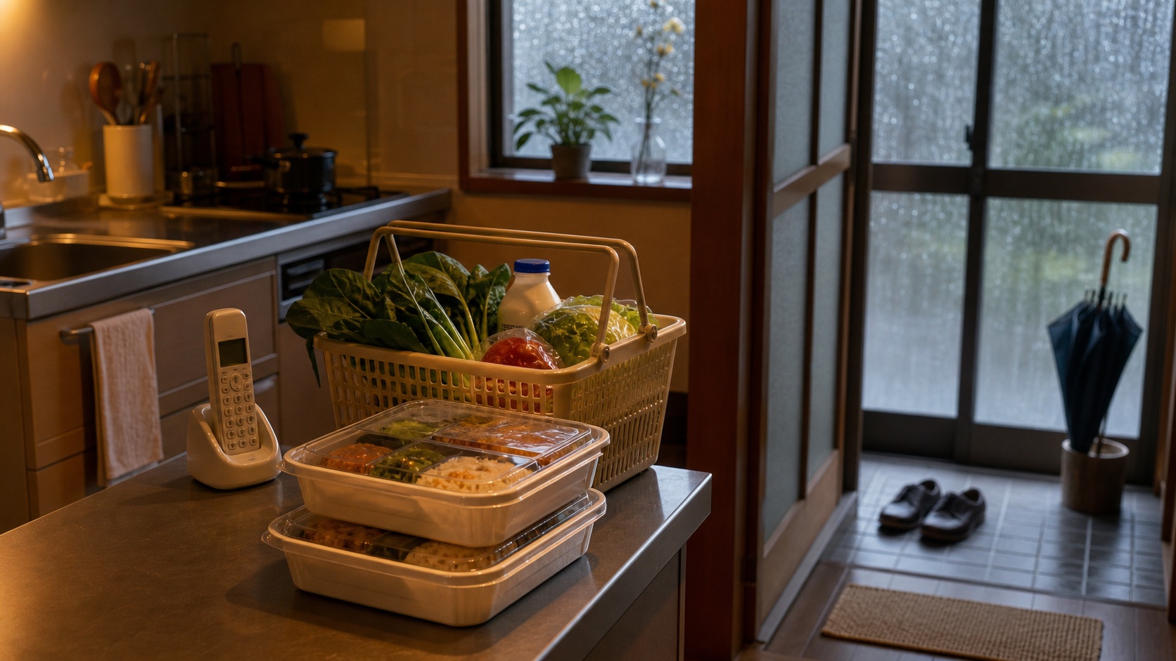 家族が動けない雨の日に備えた配食・買い物・電話の支援