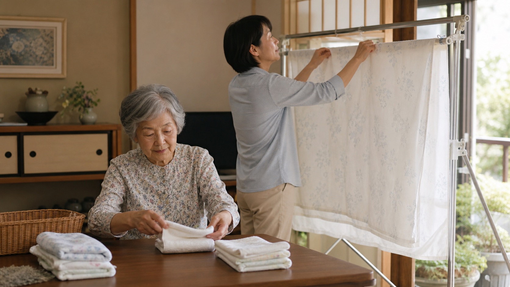 重い洗濯物は訪問支援へ頼み、自分でできる家事を続ける高齢の母