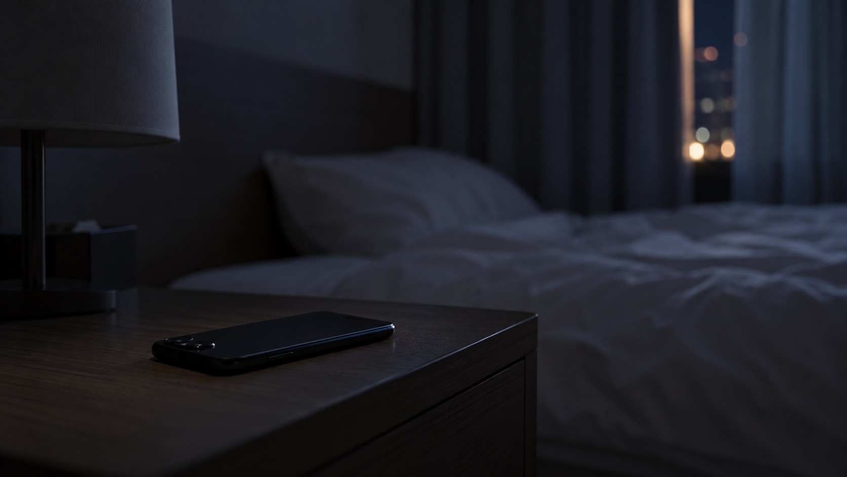 深夜のホテルの枕元に伏せて置いた携帯電話