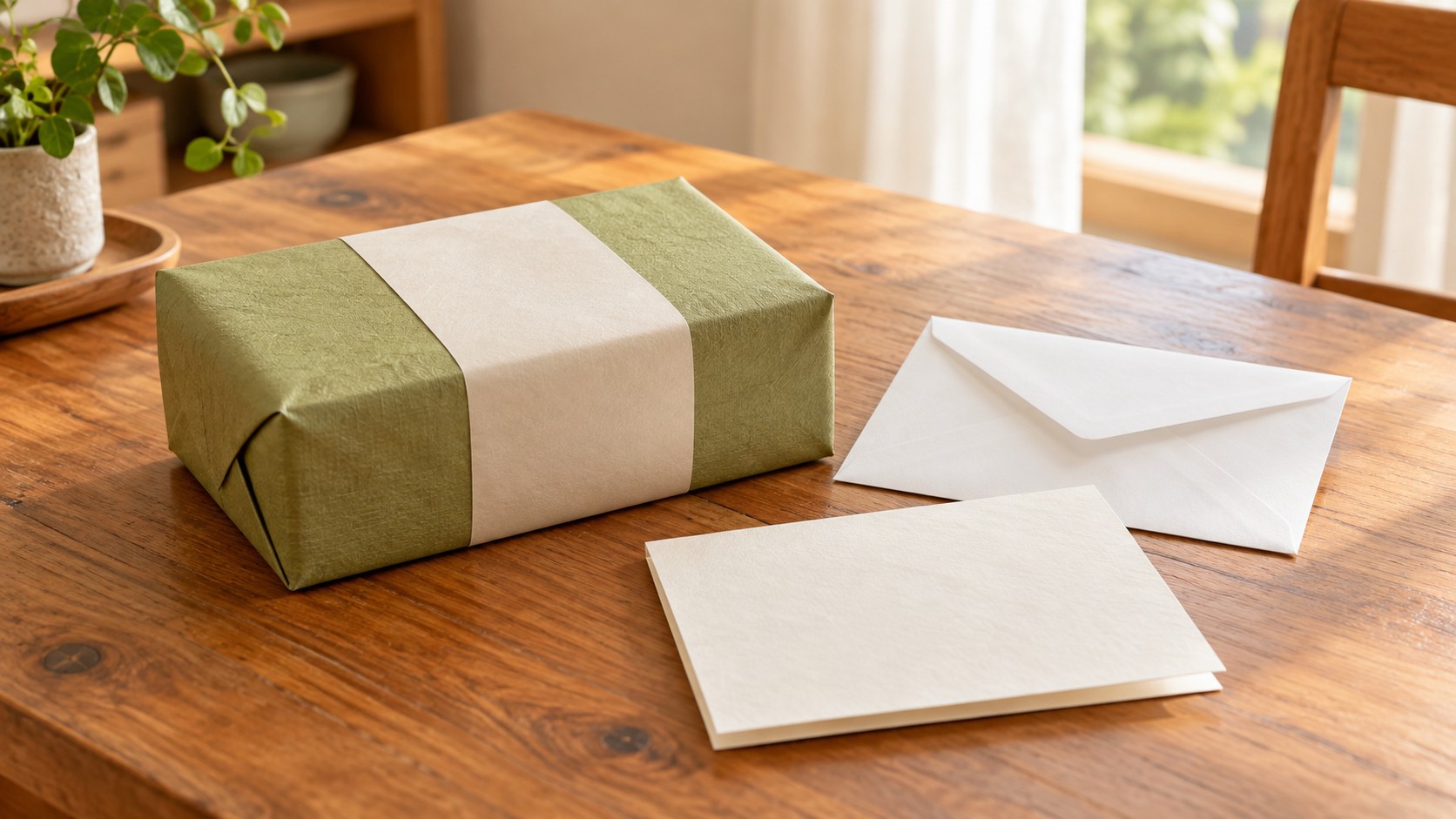 包装したお礼の品と、手紙を入れた封筒
